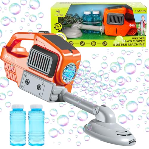 deAO Elektrische Seifenblasenmaschine, Rasenmäher Seifenblasenmaschine, Kinder Seifenblasen Rasenmäher mit Geräusch Bubble Machine Sommer Gartenspielzeug Outdoor Spielzeug ab 1 2 3 Jahre (Orange) von deAO