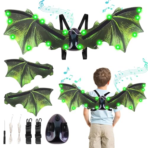 deAO Fledermaus Kostüm Kinder, Halloween Fledermaus flügel Mit Musik und Licht, Halloween Kostüm Dämonen Flügel Drachenflügel Halloween-Rollen Spielen, 85x30 cm (Grün) von deAO