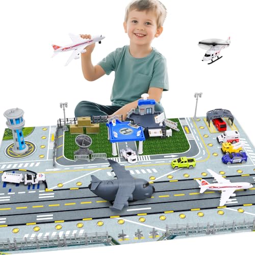 deAO Flugplatz Toy Strap Karte, Inkl. Gebäude des Flughafenterminals, Radarturm, 11 Verkehrsträger: Gepäckwagen, Polizeifahrzeuge, Verkehrsflugzeug, Straßensperre, Bodenpersonal für Kinder von 3–12 deAO Flugplatz Toy Strap Karte, Inkl. Gebäude des Flughafenterminals, Radarturm, 11 Verkehrsträger: Gepäckwagen, Polizeifahrzeuge, Verkehrsflugzeug, Straßensperre, Bodenpersonal für Kinder von 3–12 von deAO
