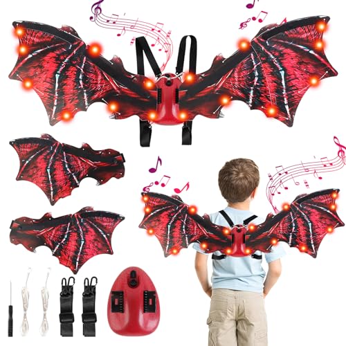 deAO Halloween Fledermaus flügel Mit Musik und Licht, Fledermaus Kostüm Kinder, Halloween Kostüm Dämonen Flügel Drachenflügel Halloween-Rollen Spielen, 85x30 cm (Rot) von deAO