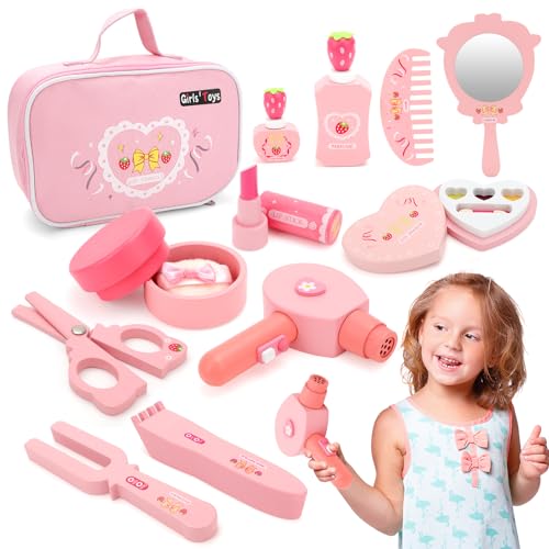 deAO Holz Kinderschminke Set, Holz Kosmetik-Set für Kinder, Mädchen Schminkkoffer Kinder Schminke Makeup Spielzeug, Schminke Friseur Beauty Set für Kind Geburtstagsgeschenk ab 3 4 5 6 7 Jahre deAO Holz Kinderschminke Set, Holz Kosmetik-Set für Kinder, Mädchen Schminkkoffer Kinder Schminke Makeup Spielzeug, Schminke Friseur Beauty Set für Kind Geburtstagsgeschenk ab 3 4 5 6 7 Jahre von deAO