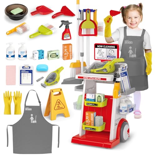 deAO Kinder Reinigungswagen Putzwagen, Putzset mit Besen, Mopp, Bürste & Zubehör Lernspielzeug für Jungen & Mädchen ab 3 Jahre Spielzeug für Rollenspiele | Rot deAO Kinder Reinigungswagen Putzwagen, Putzset mit Besen, Mopp, Bürste & Zubehör Lernspielzeug für Jungen & Mädchen ab 3 Jahre Spielzeug für Rollenspiele | Rot von deAO