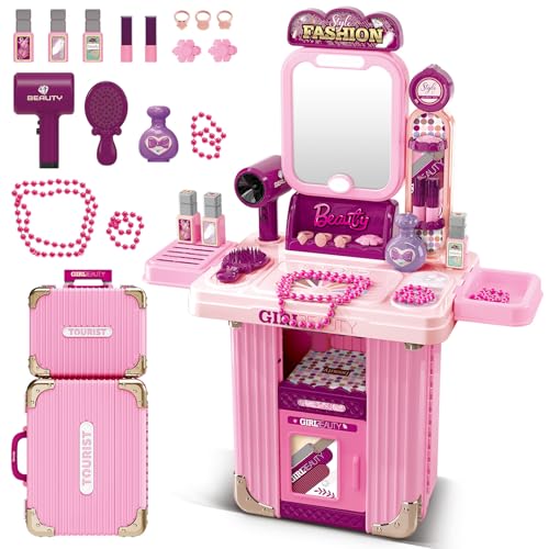 deAO Kinder Schminktisch für Mädchen, 2 in 1 Kinderschminktisch Frisiertisch mit Musik & Licht 18 Stücke Princess Schönheitsstudio Kinderschminke Friseur Set für Kinder ab 3 Jahren deAO Kinder Schminktisch für Mädchen, 2 in 1 Kinderschminktisch Frisiertisch mit Musik & Licht 18 Stücke Princess Schönheitsstudio Kinderschminke Friseur Set für Kinder ab 3 Jahren von deAO