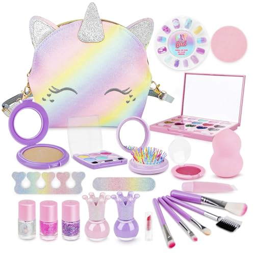 deAO Kinderschminke Set mit Umhängetasche für Kinder, Schminke Spielzeug Kinder Make Up Set Mädchen, Prinzessin Halloween Weihnachts Geburtstags Kindertagsgeschenke für 4 5 6 7 8 9 10 11 12 Jahre von deAO