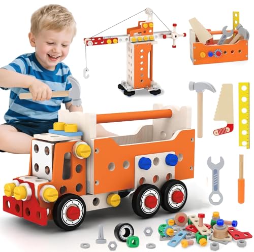 deAO Kinderwerkzeug Montessori Holzspielzeug, 124 Stück Werkzeugkasten Kinderwerkzeugset, Werkzeugwagen Werkzeugkran Werkzeug-Roboter Kinder Montessori Bildungsspielzeug Baukit Lernspiele ab 3 Jahre deAO Kinderwerkzeug Montessori Holzspielzeug, 124 Stück Werkzeugkasten Kinderwerkzeugset, Werkzeugwagen Werkzeugkran Werkzeug-Roboter Kinder Montessori Bildungsspielzeug Baukit Lernspiele ab 3 Jahre von deAO