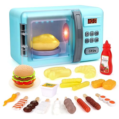 deAO Mikrowellenspielzeug für den Ofen, Spielzeug, Cooking Play Kit mit realistischem Licht, Sound & Play Fake Foods, Kinder-Kochset, Rollenspiel mit Brathähnchen von deAO