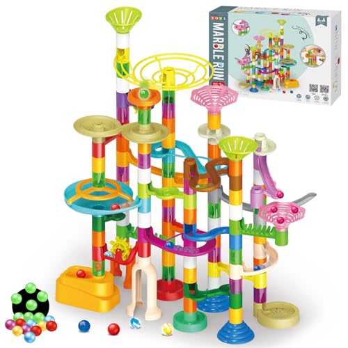 deAO Murmelbahn, 150 Stück Marble Run Toy Set Inkl. 90 Kunststoffrohre, 30 Glühende Murmeln, 15 Murmeln 15 Plastikmurmeln, Lernspielzeug Stem Marble Rush DIY Konstruktionspielzeug ab 3 4 6 8 Jahre von deAO