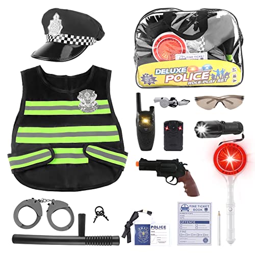 deAO Kostüm Kinder Spielzeug, Polizei & Militärsoldat & Feuerwehr Kinder Costume Jungen Machen, Geschenk Geburtstag Weihnachten (Polizei) von deAO