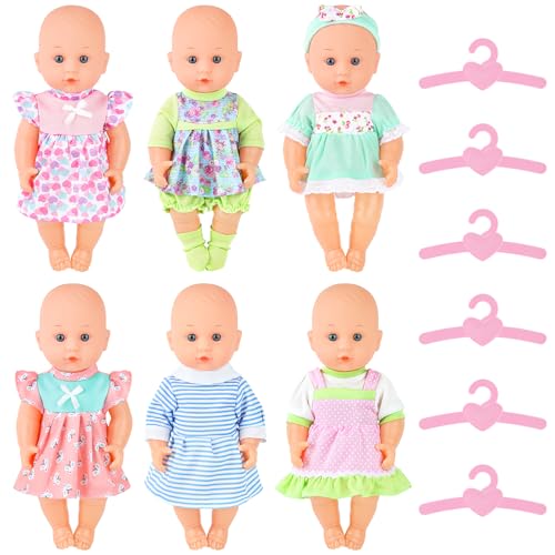 deAO Puppenkleider, Puppenkleidung 30 cm 35 cm Set mit 2 Puppen Höschen, 6 Blümchenmuster Shirt mit Tutu, 6 Aufhänger für von Babydoll, 36 cm 14 Zoll Neugeborene Outfit (Keine Puppe) von deAO