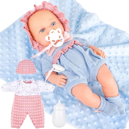 deAO Reborn Babypuppen Neugeborene Baby Puppe, 36cm 14 Zoll Großen Realistische Spielpuppe mit 2 Puppenkleidung, Schnuller und Flasche Neugeborene Babypuppen Zubehör von deAO