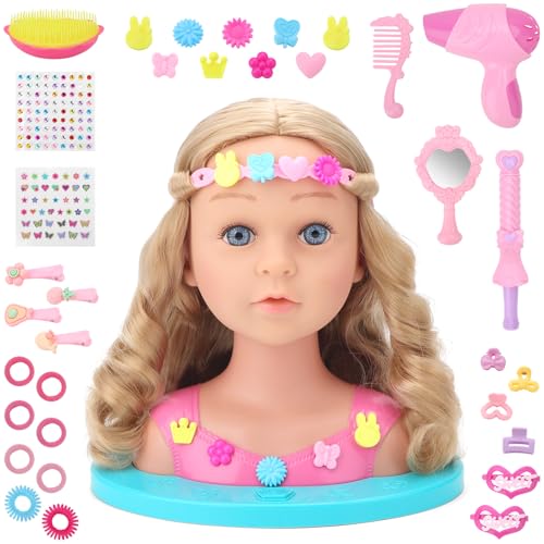 deAO Schminkpuppe Frisierkopf für Kinder, 25cm Schminkkopf Puppe Stylingkopf puppenkopf zum frisieren mit Schminke und Haarstyling Zubehör für Mädchen ab 3 Jahrenc von deAO