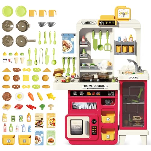 deAO Spielküche Küchenset mit Licht Ton Wasser Dampf und Küchenzubehör, 68 Stck. Kinder-Küchenspielset mit Großer Speicherschrank, Herd, Spüle, Backofen, Essen, Küche Spielzeug ab 3 Jahren (Rot) deAO Spielküche Küchenset mit Licht Ton Wasser Dampf und Küchenzubehör, 68 Stck. Kinder-Küchenspielset mit Großer Speicherschrank, Herd, Spüle, Backofen, Essen, Küche Spielzeug ab 3 Jahren (Rot) von deAO