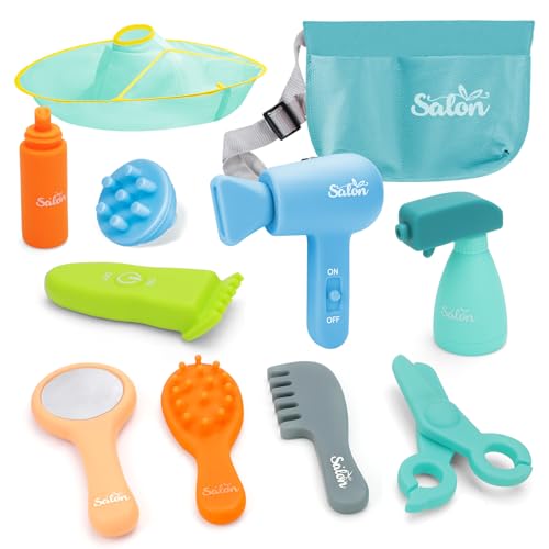 deAO Stylist Friseur Friseursalon Rollenspielset, Soft Friseurkoffer mit Tasche für Friseurwerkzeuge, Friseurumhang,Haartrockner und Haarstyling Zubehör, Kinder Rollenspiel Geschenk ab 3Jahren (Blau) deAO Stylist Friseur Friseursalon Rollenspielset, Soft Friseurkoffer mit Tasche für Friseurwerkzeuge, Friseurumhang,Haartrockner und Haarstyling Zubehör, Kinder Rollenspiel Geschenk ab 3Jahren (Blau) von deAO