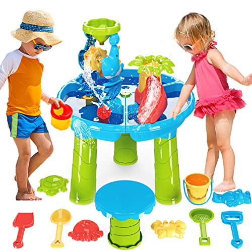 deAO Wasserspieltisch, 4 in 1 Wassertisch Kinder Outdoor inkl. Sandform, Schaufel, Gießkanne, Aktivität Sensory Play Tabelle Sand Wasser Spielzeug ab 2 3 4 Jahre Jungen Mädchen（Orbicular） von deAO