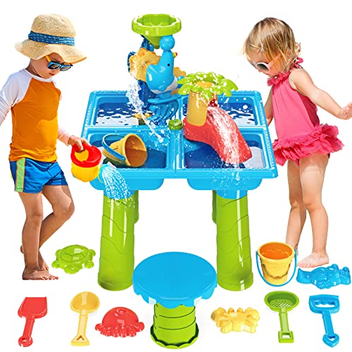 deAO Wasserspieltisch 4 in 1 Wassertisch Kinder inkl. Sand- und Wassertisch, Sandform, Schaufel, Gießkanne, Aktivität Sensory Play Tabelle Sand Wasser Spielzeug ab 2 3 4 Jahre Jungen Mädchen (Platz von deAO