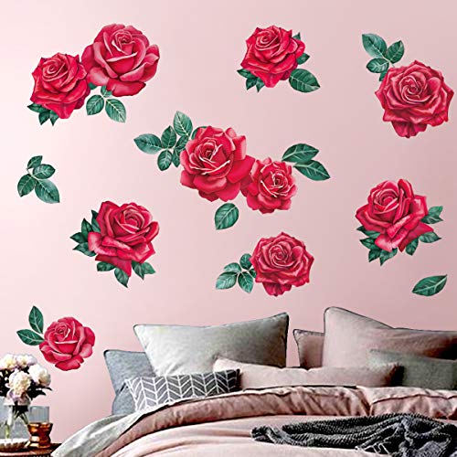 decalmile Wandaufkleber Rote Rosen, selbstklebend, dekorativ, Blumen, Wanddekoration, Mädchen, Schlafzimmer, Wohnzimmer, Badezimmer von decalmile