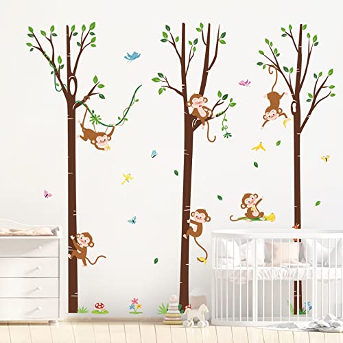 decalmile Wandtattoo Affen Baum Große Birke Wandaufkleber Dschungel Tiere Kinder Wandsticker Babyzimmer Schlafzimmer Wanddeko von decalmile