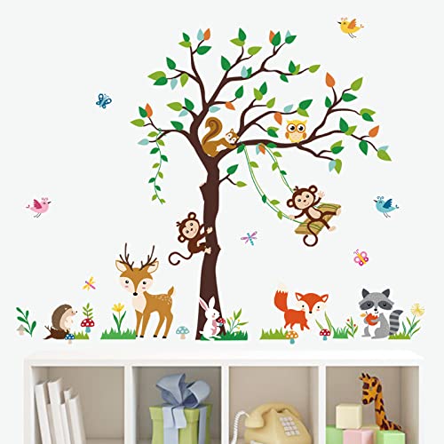 decalmile Wandtattoo Baum Waldtiere Affen Wandsticker Tiere Hirsch Fuchs Wandaufkleber Kinderzimmer Babyzimmer Schlafzimmer Wanddeko von decalmile