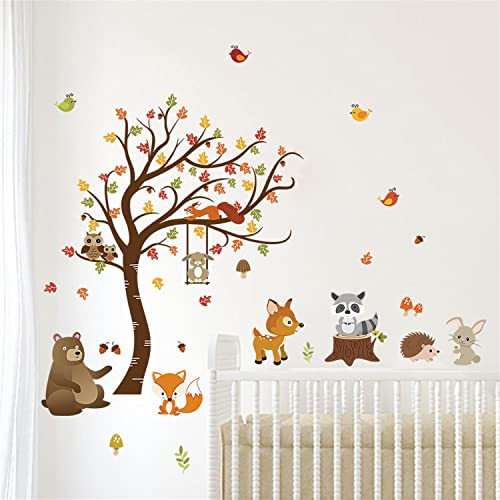 decalmile Wandtattoo Baum Waldtiere Wandaufkleber Hirsch Fuchs Eule Wandsticker Babyzimmer Kinderzimmer Schlafzimmer Wohnzimmer Wanddeko (H: 79cm) von decalmile