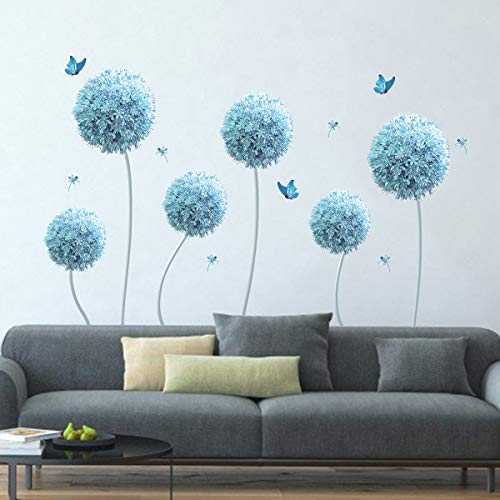 decalmile Wandtattoo Blau Allium Blumen Wandsticker Schmetterling Wandaufkleber Groß Wohnzimmer Schlafzimmer Wohnheim Wanddeko von decalmile