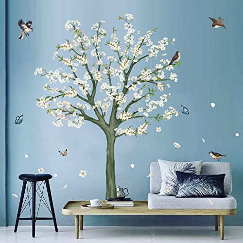 decalmile Wandtattoo Blüten Weiß Baum Wandaufkleber Aprikose Blumen Wandsticker Schlafzimmer Wohnzimmer TV Wand Haus Wanddeko von decalmile