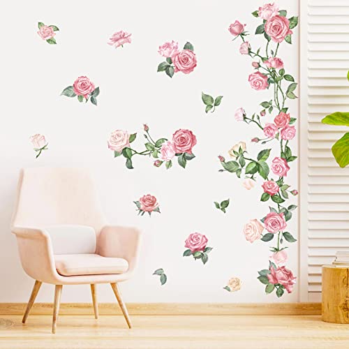 decalmile Wandtattoo Blumen Rosa Wandaufkleber Aquarell Rosen Wandsticker Kinderzimmer Mädchen Schlafzimmer Wohnzimmer Wanddeko von decalmile