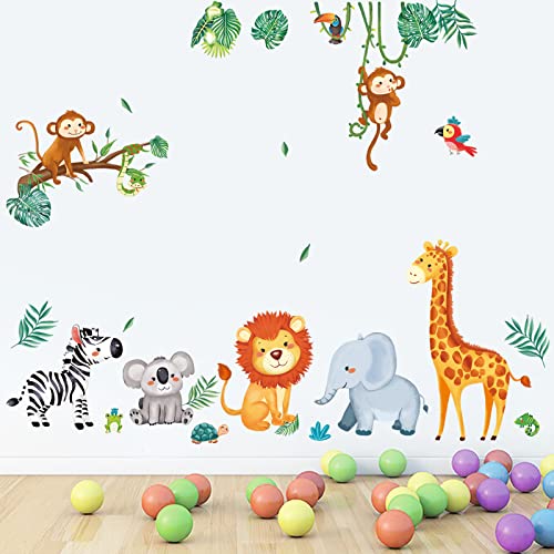 decalmile Wandtattoo Dschungel Tiere Wandaufkleber Elefant Affen Giraffe Wandsticker Babyzimmer Kinderzimmer Schlafzimmer Wanddeko von decalmile