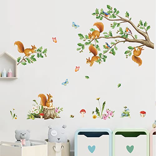 decalmile Wandtattoo Eichhörnchen AST Wandaufkleber Waldtiere Baum Zweige Wandsticker Kinderzimmer Babyzimmer Wohnzimmer Wanddeko von decalmile