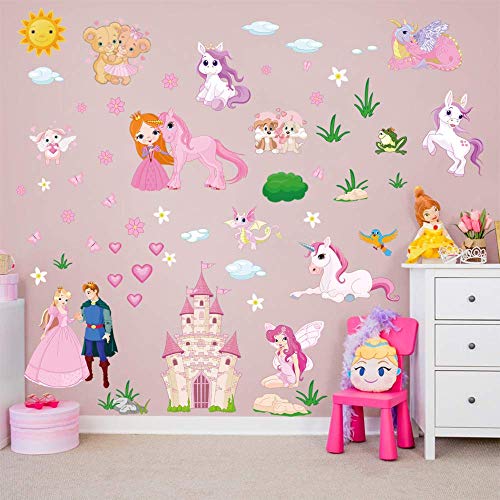 decalmile Wandtattoo Einhorn Prinzessin Wandsticker Fee Schloss Wandaufkleber Kinderzimmer Mädchen Babyzimmer Schlafzimmer Wanddeko von decalmile