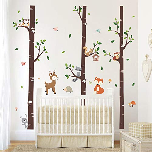 decalmile Wandtattoo Groß Birke Wandsticker Bäume Wald Tier Hirsch Wandaufkleber Babyzimmer Kinderzimmer Schlafzimmer Wanddeko (XL)(H: 174cm) von decalmile