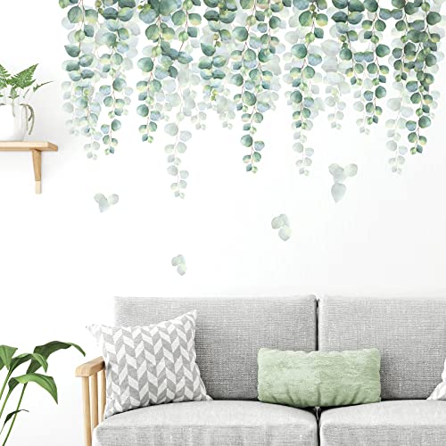 decalmile Wandtattoo Hängende Rebe Wandaufkleber Grün Eukalyptus Blätter Wandsticker Schlafzimmer Wohnzimmer Sofa Hintergrund Wanddeko (W: 100 cm) von decalmile