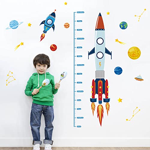 decalmile Wandtattoo Raketen Höhentabelle Wandaufkleber Weltraum Planeten Wandsticker Kinderzimmer Babyzimmer Schlafzimmer Wanddeko von decalmile