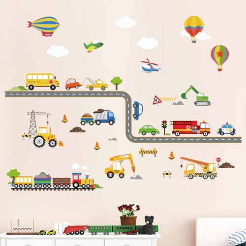 decalmile Wandtattoo Transporte Autos Fahrzeuge Wandsticker Bus LKW Flugzeug Kinderzimmer Jungen Wandaufkleber Babyzimmer Schlafzimmer Spielzimmer Wanddeko von decalmile