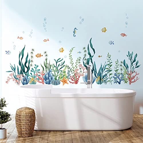 decalmile Wandtattoo Unter dem Meer Seetang Wandaufkleber Fische Korallen Bordüre Wandsticker Kinderzimmer Babyzimmer Badezimmer Wanddeko von decalmile