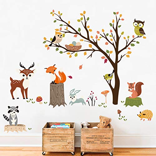 decalmile Wandtattoo Waldtiere Baum Wandsticker Eule Fuchs Hirsch Wandaufkleber Kinderzimmer Babyzimmer Schlafzimmer Wanddeko von decalmile