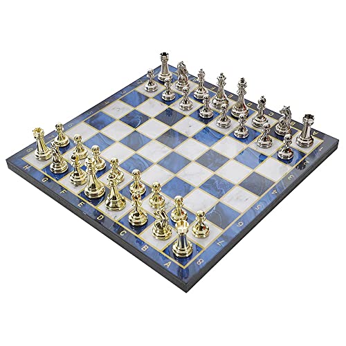 Metall-Schach-Set, handgefertigte Stücke und Marmor-Design, Schachbrett, Retro-Legierung, Schachspiel, Erwachsenen-Set, Brettspiel, 33 x 33 cm von degdfdvfdfzvsdzs