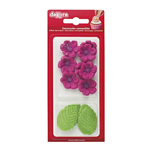 Dekora - Essbare Blumen für Torte aus Zucker - Box mit 8 pinkfarbenen Blüten und 5 grünen Blättern - Zuckerblumen Tortendeko Geburtstag Essbar Dekora - Essbare Blumen für Torte aus Zucker - Box mit 8 pinkfarbenen Blüten und 5 grünen Blättern - Zuckerblumen Tortendeko Geburtstag Essbar von dekora
