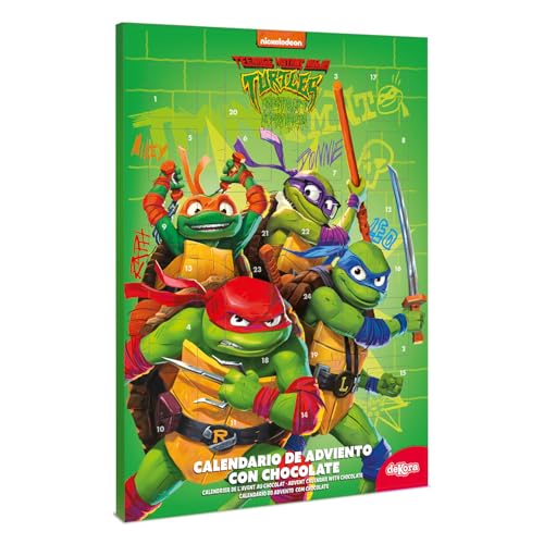 dekora - Adventskalender Ninja Turtles - mit 24 Pralinen - insgesamt 50 g - Milchschokolade - natürliche Farbstoffe - Besondere Weihnachten - Donatello, Michelangelo, Raphael und Leonardo von dekora