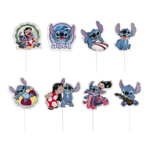 dekora - Cupcake Toppers von Lilo und Stitch in 8 Designs - Tortenstecker zum Dekorieren von Cupcakes, Muffins, Torten und anderen Süßigkeiten - Lebensmittelechte Dekoration für Backwaren - 16 Stück von dekora