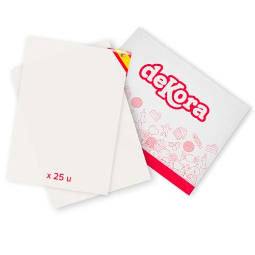 dekora - Essbares A4-Papier zum Bedrucken - 25 Blätter - Stärke-Papier Kompatibel mit Lebensmitteltinten-Druckern - Kreative Dekoration für Torten, Kekse und Cupcakes dekora - Essbares A4-Papier zum Bedrucken - 25 Blätter - Stärke-Papier Kompatibel mit Lebensmitteltinten-Druckern - Kreative Dekoration für Torten, Kekse und Cupcakes von dekora