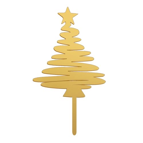 dekora - Weihnachtsbaum Cake Topper - Weihnachten Tortendekoration Lebensmittelsicher - Kunststoff Topping zum Verzieren von Weihnachtsgebäck - Farbe Gold - Abmessungen 16,5 x 8 cm von dekora