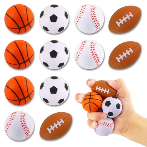 12 Stück Schaumstoffbälle,dellyy Mini Sportbälle,Mini Fußball,Basketball Tennis Baseball Stressbälle,Stressabbau Spielzeug,Schaum Antistressball,Fußball Stressbälle für Kinder und Erwachsene von dellyy