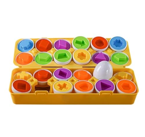 dellyy 12PCS Montessori Puzzle Eier für Kleinkinder 1-3 Jahre, Farbe Form Sortierspielzeug mit Farb und Formerkennung, Feinmotorik Lernspielzeug, Ideale Ostergeschenke (Geometrisches Muster gelb) von dellyy