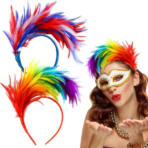 dellyy Feder Kopfschmuck, Karneval Kostüm Damen, Papagei Kostüm, Papagei Kostüm Damen, Kopfschmuck, Federboa Bunt, Karneval Kostüm, für Karneval Cocktail Hochzeit Tee Party von dellyy