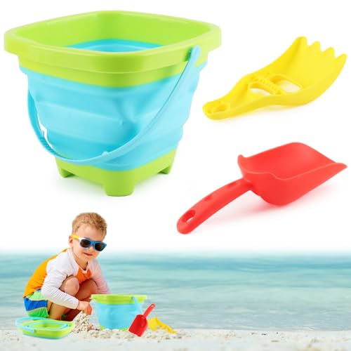 dellyy Sandspielzeug, Faltbarer Eimer, 3 Pcs Sandeimer und Sandschaufeln, Sandspielzeug Set, Faltbarer Sandeimer Kinder, Mehrzweck-Eimer, für Strand, Campingausrüstung Sandburg-Baukasten von dellyy