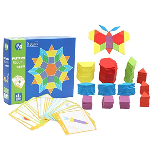 Formblöcke für Kinder - 130-teiliges Aktivitäts-Set mit Musterblöcken - Spielzeug Frühe Geometrie Fähigkeiten, mathematische Manipulation zur Formerkennung, Symmetrie, Muster u. Delr von delr