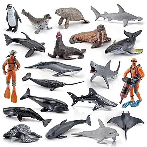 Realistische Ozeantiere Figuren, 20pcs Realistische Meerestiere Spielzeugfiguren, Blue Shark Walross Seelöwen Desktop Dekoration Sammlung Partyartikel Spielzeug für Kinder Delr von delr