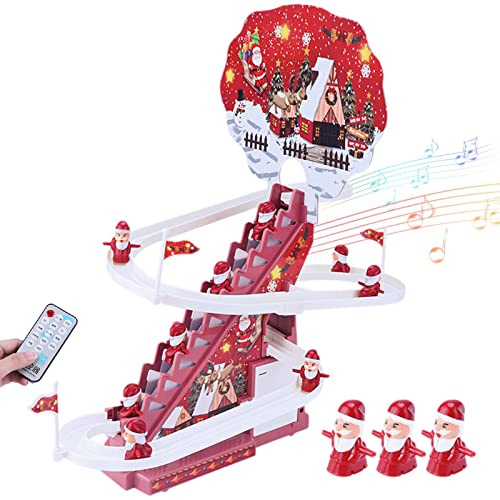 Schiebespielzeug Weihnachtsmann mit Treppe,Weihnachts-Achterbahn Spielzeug mit Klettern-Weihnachtsmann - Santa Claus Chasing Race Track Spiel Set mit Licht und Musik für Weihnachtsfeierartikel von delr