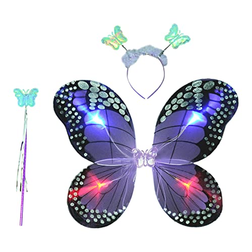 Schmetterlingsflügel für Mädchen,Prinzessin Schmetterling verkleiden - Fairy Cosplay Kostüm Set mit Flügeln, Zauberstab und Stirnband für Kinder Delr von delr