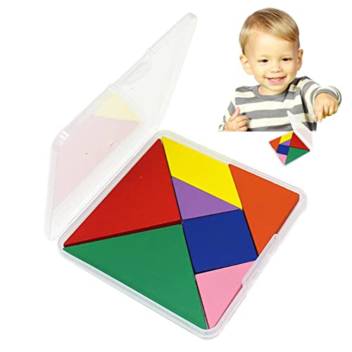 Tangram-Puzzles für Kinder, Holzmusterblock, Mehrfarbige Tangrams Formen Puzzle-Set Klassische Blöcke Spiel STEM Pädagogisches Geschenk für Jungen und Mädchen Delr von delr